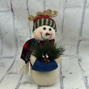 Fleece Stuffed Snowman Winter Decoration Free Standing Hat Scarf Pine Cones